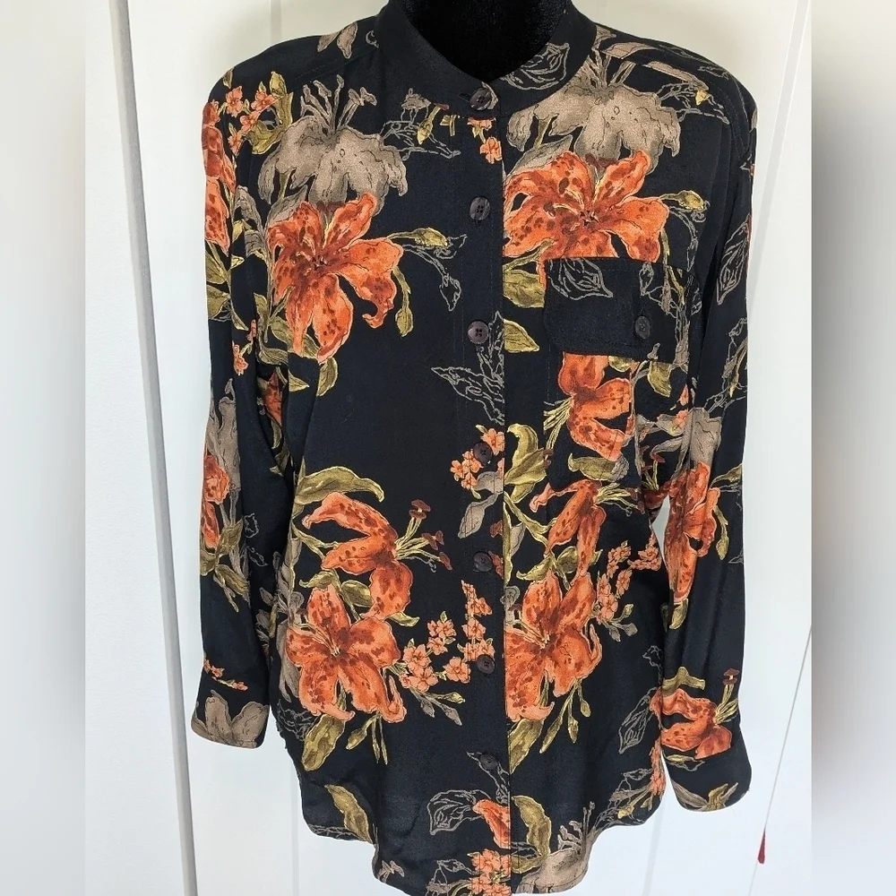 Vintage Caroline Little Women Floral Mandarin Collar Button Down Tunic Shirt Sz6 - Picture 3 of 12